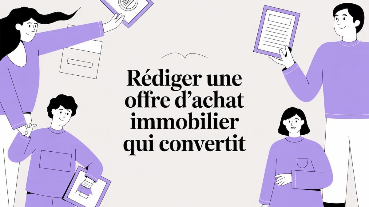 Acheteurs et professionnels de l'immobilier réunis autour d'une table pour rédiger une offre d'achat